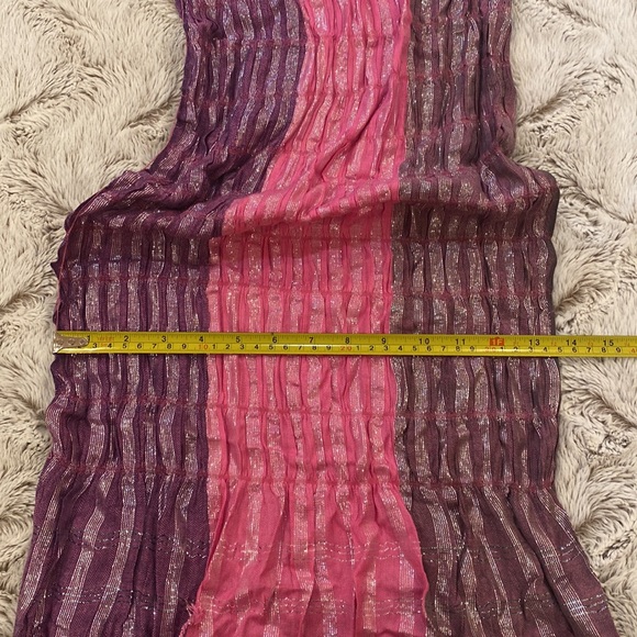 Elizabeth Gillet Pink & Purple Silver Metallic Scarf.  66” length - Picture 11 of 13